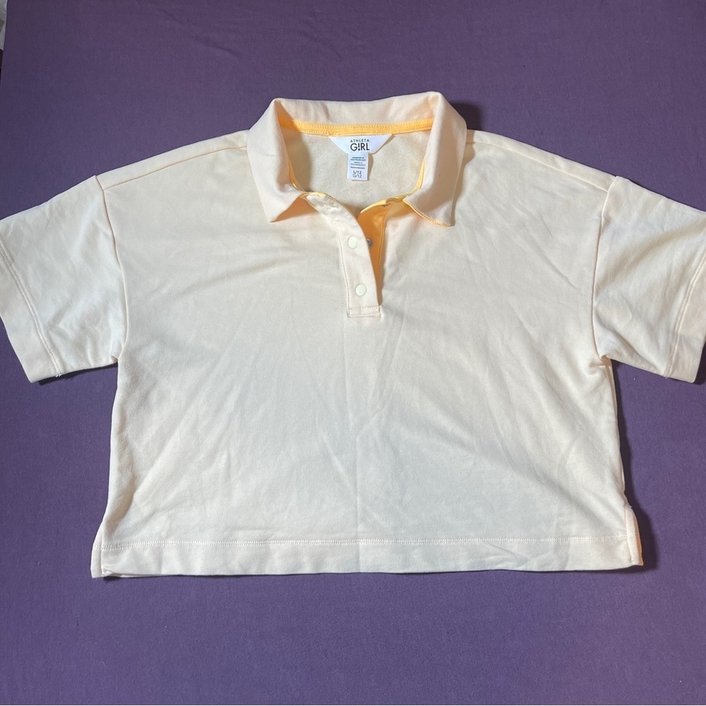 Athleta Girl Retrochill Oversize Midi Polo Shirt Yellow - Girl's Size Large 12